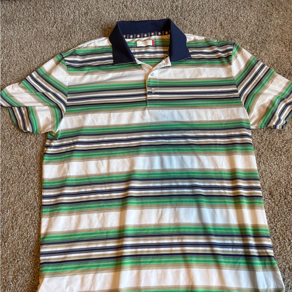Striped Polo Shirt with Green and Blue Accents